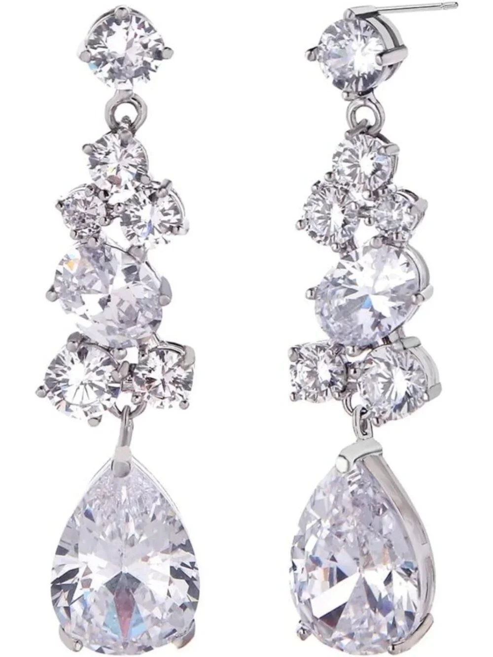 Elegant Bridal Earrings - 14k Gold Plated Teardrop CZ Crystal Chandelier Dangle